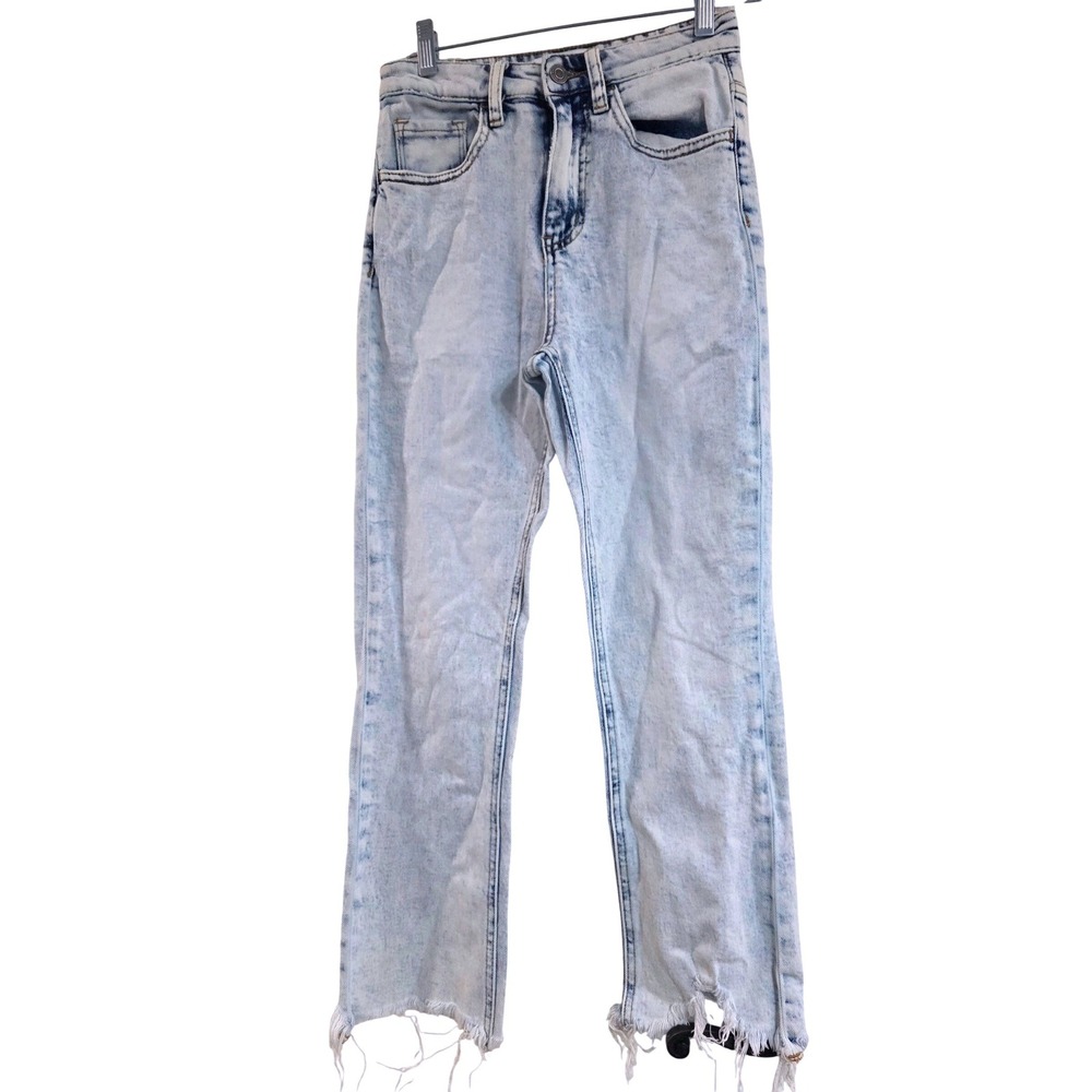 Vervet by Flying Monkey High Rise Acid Wash Straight Leg Raw Hem Jeans Light 26
